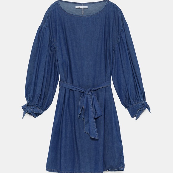 Zara Dress With Voluminous Sleeves Dark Blue NWT - Picture 6 of 7